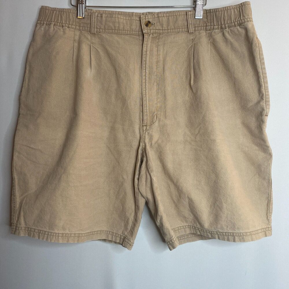 VTG Bugle Boy Co. Ramie Cotton Pleated Chino Elastic Waist Shorts Mens 40